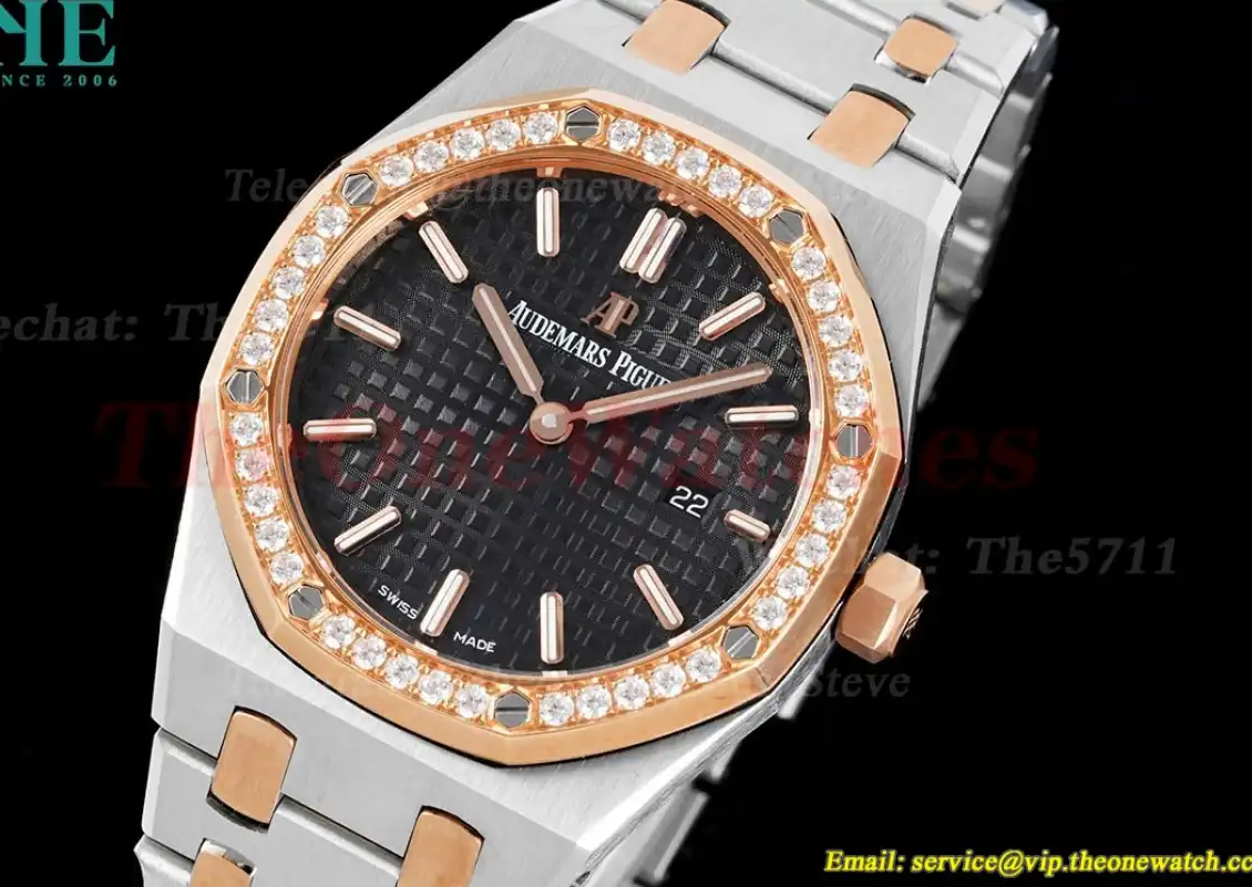 Royal Oak Ladies 33mm RG SS Diamond Black JJF Swiss Qtz