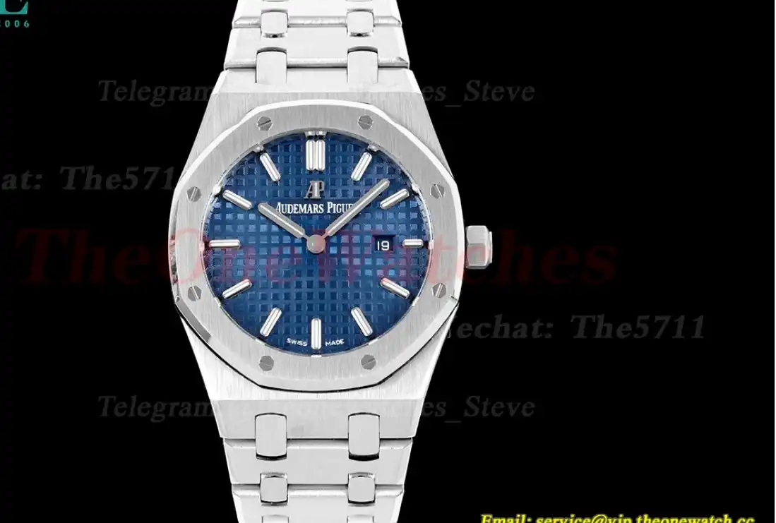 Royal Oak Ladies 33mm SS SS Blue Stk JJF Swiss Qtz