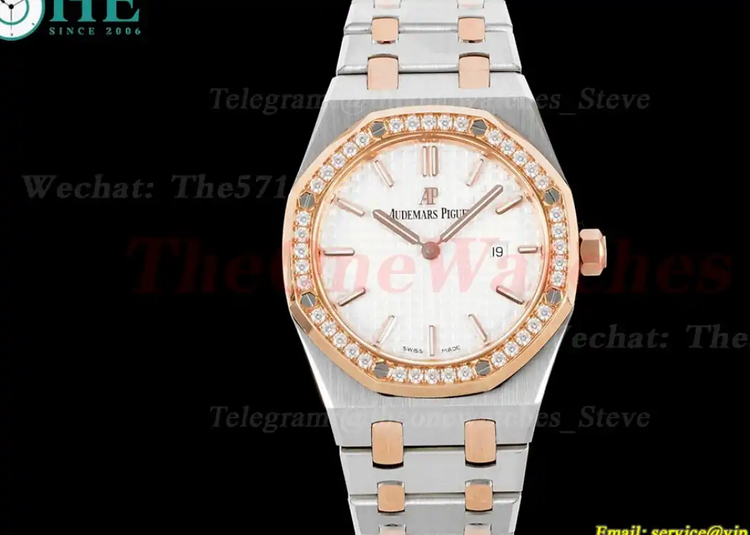 Royal Oak Ladies 33mm RG SS Diamond White JJF Swiss Qtz