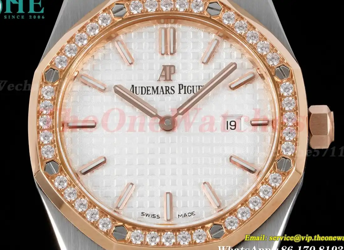 Royal Oak Ladies 33mm RG SS Diamond White JJF Swiss Qtz