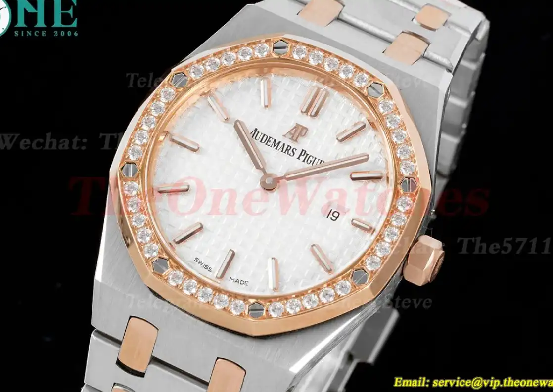 Royal Oak Ladies 33mm RG SS Diamond White JJF Swiss Qtz