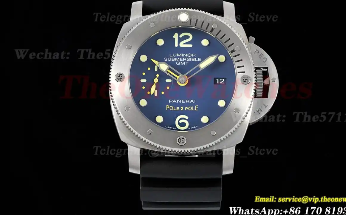 PAM719 Submersible 1950 GMT 47MM TI RU Blue VSF P9001