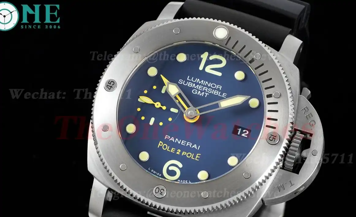 PAM719 Submersible 1950 GMT 47MM TI RU Blue VSF P9001