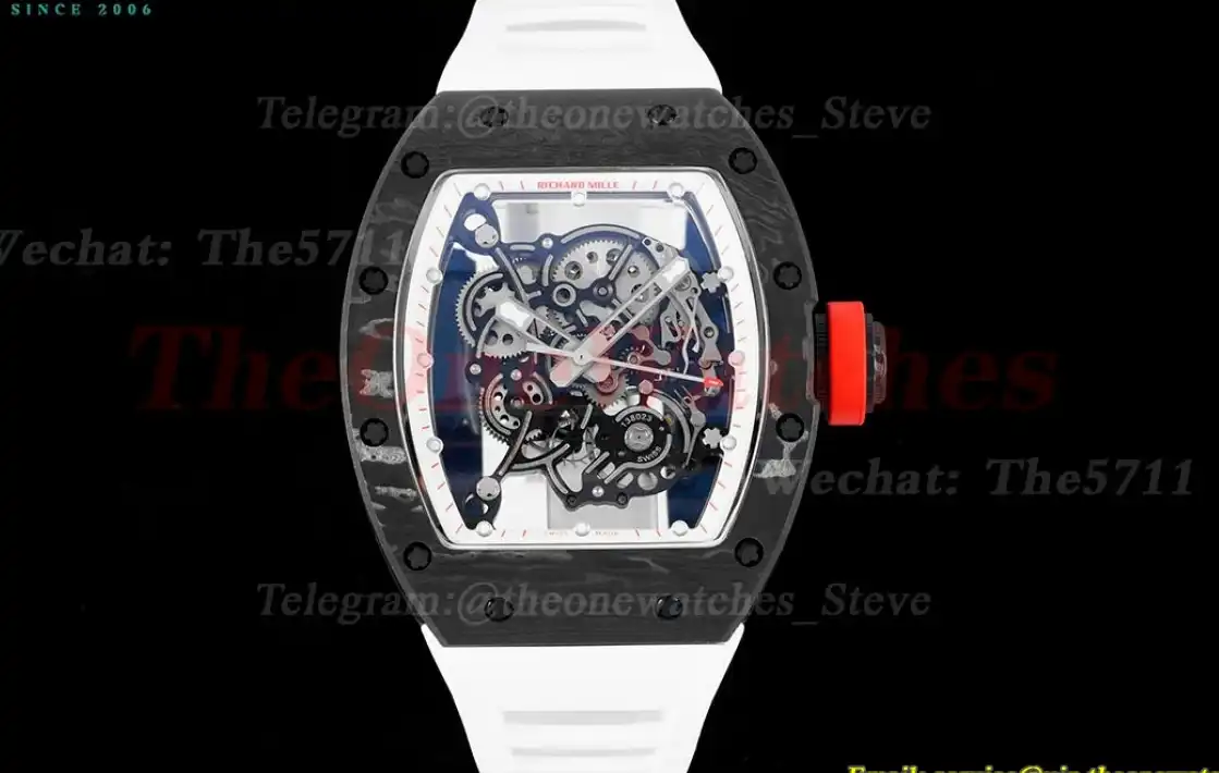 RM055 Real NTPT Skeleton White Dial On White Rubber Strap BBRF RMUL2