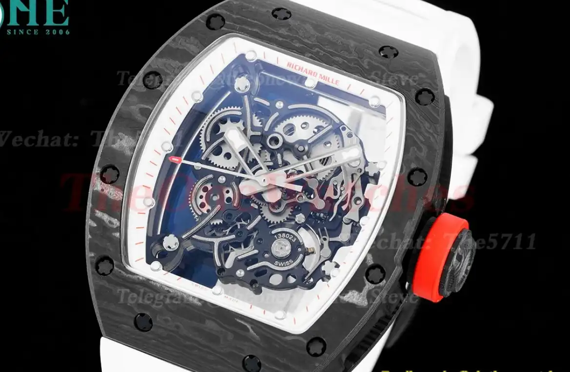 RM055 Real NTPT Skeleton White Dial On White Rubber Strap BBRF RMUL2