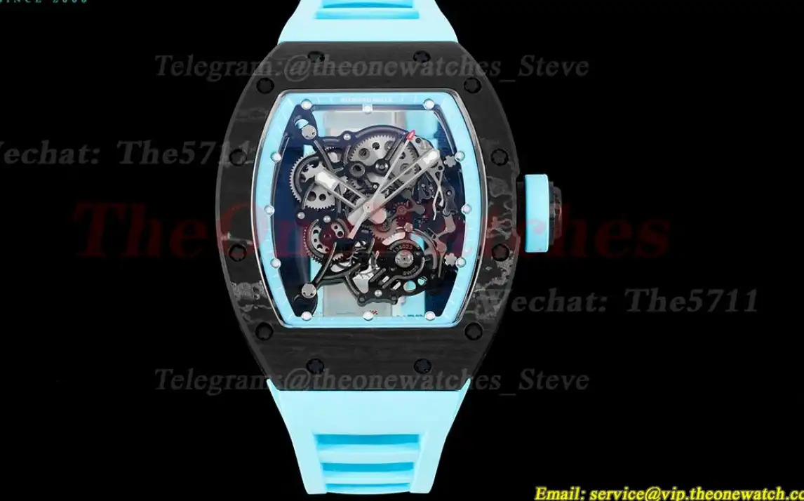 RM055 Real NTPT Skeleton Blue Dial On Blue Rubber Strap BBRF RMUL2