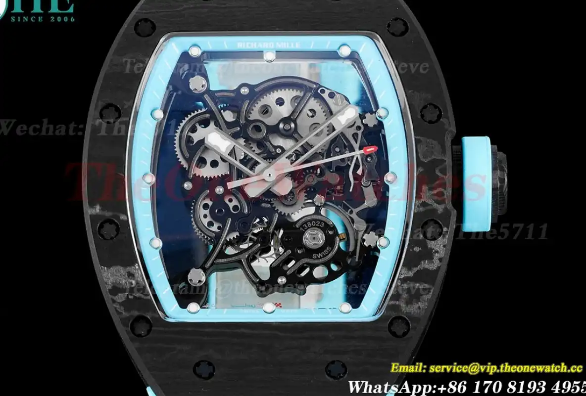 RM055 Real NTPT Skeleton Blue Dial On Blue Rubber Strap BBRF RMUL2