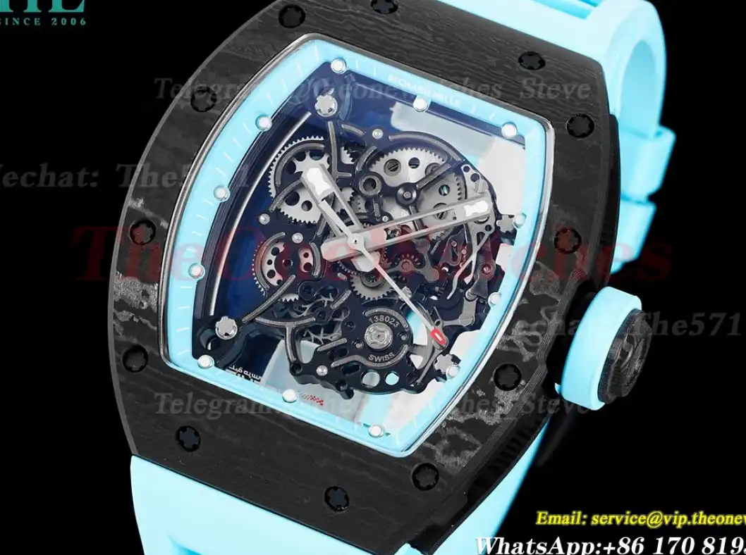 RM055 Real NTPT Skeleton Blue Dial On Blue Rubber Strap BBRF RMUL2