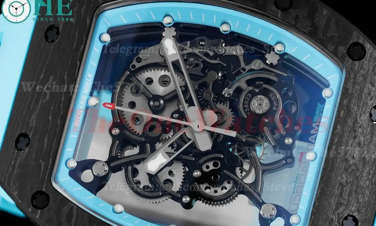 RM055 Real NTPT Skeleton Blue Dial On Blue Rubber Strap BBRF RMUL2