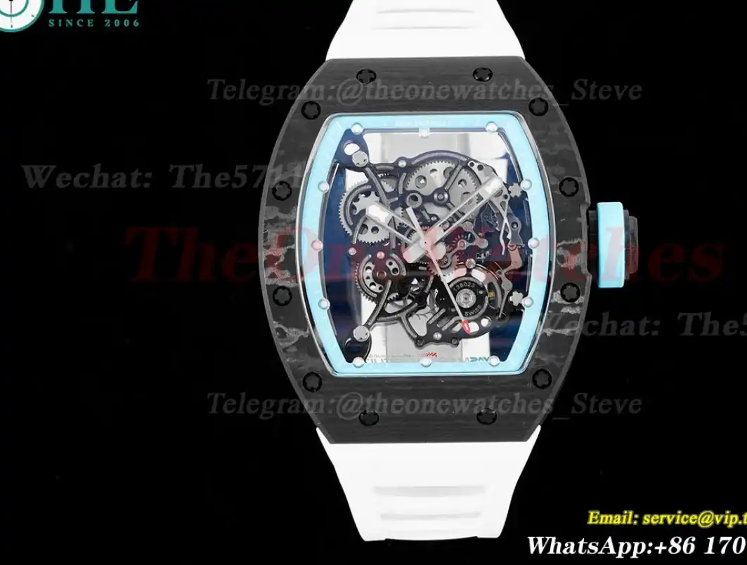 RM055 Real NTPT Skeleton Blue Dial On White Rubber Strap BBRF RMUL2