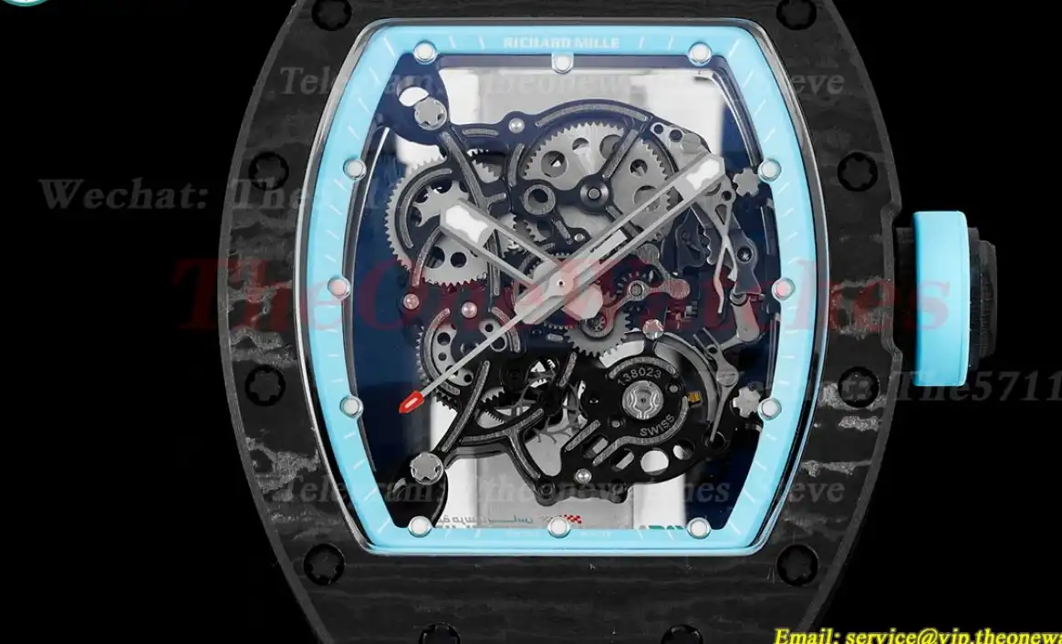 RM055 Real NTPT Skeleton Blue Dial On White Rubber Strap BBRF RMUL2