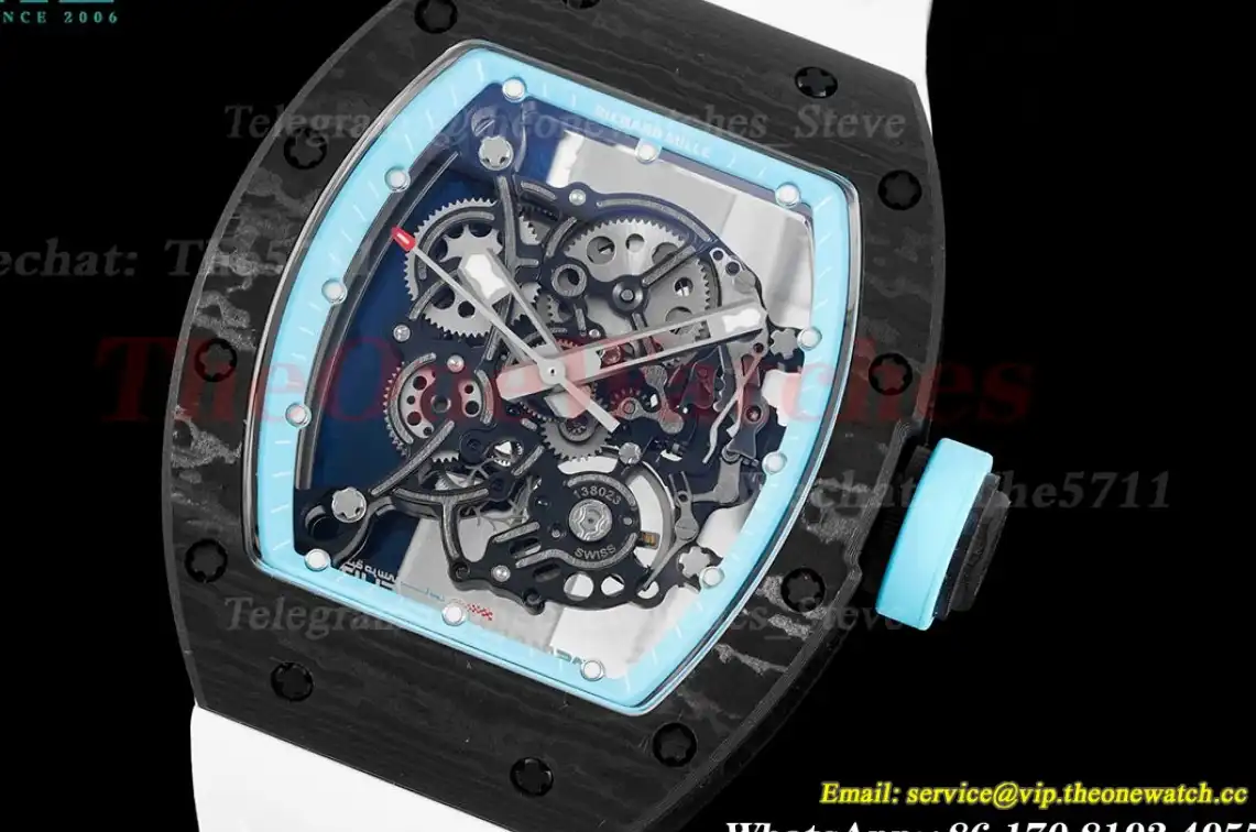 RM055 Real NTPT Skeleton Blue Dial On White Rubber Strap BBRF RMUL2