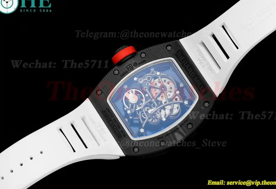 RM055 Real NTPT Skeleton White Dial On White Rubber Strap BBRF RMUL2