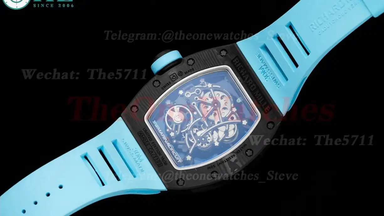 RM055 Real NTPT Skeleton Blue Dial On Blue Rubber Strap BBRF RMUL2