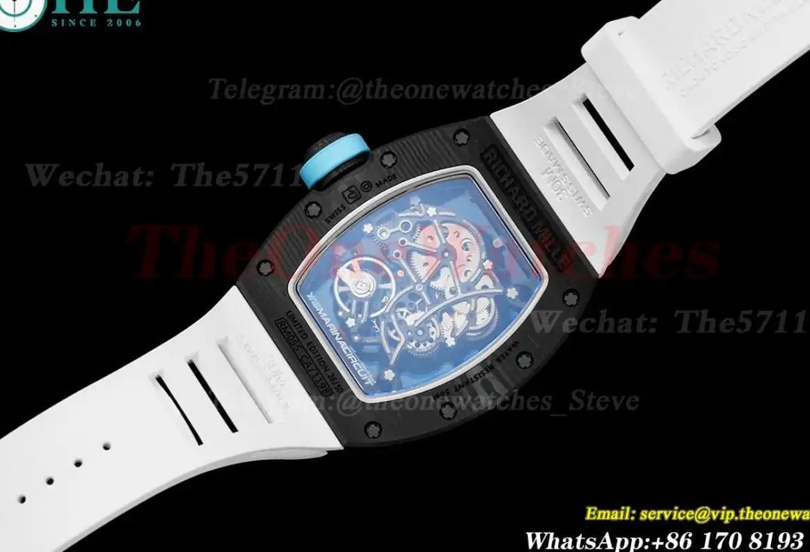 RM055 Real NTPT Skeleton Blue Dial On White Rubber Strap BBRF RMUL2