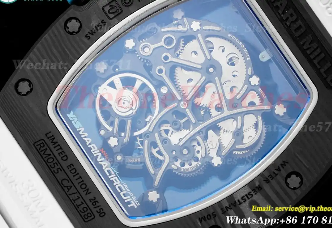 RM055 Real NTPT Skeleton Blue Dial On White Rubber Strap BBRF RMUL2