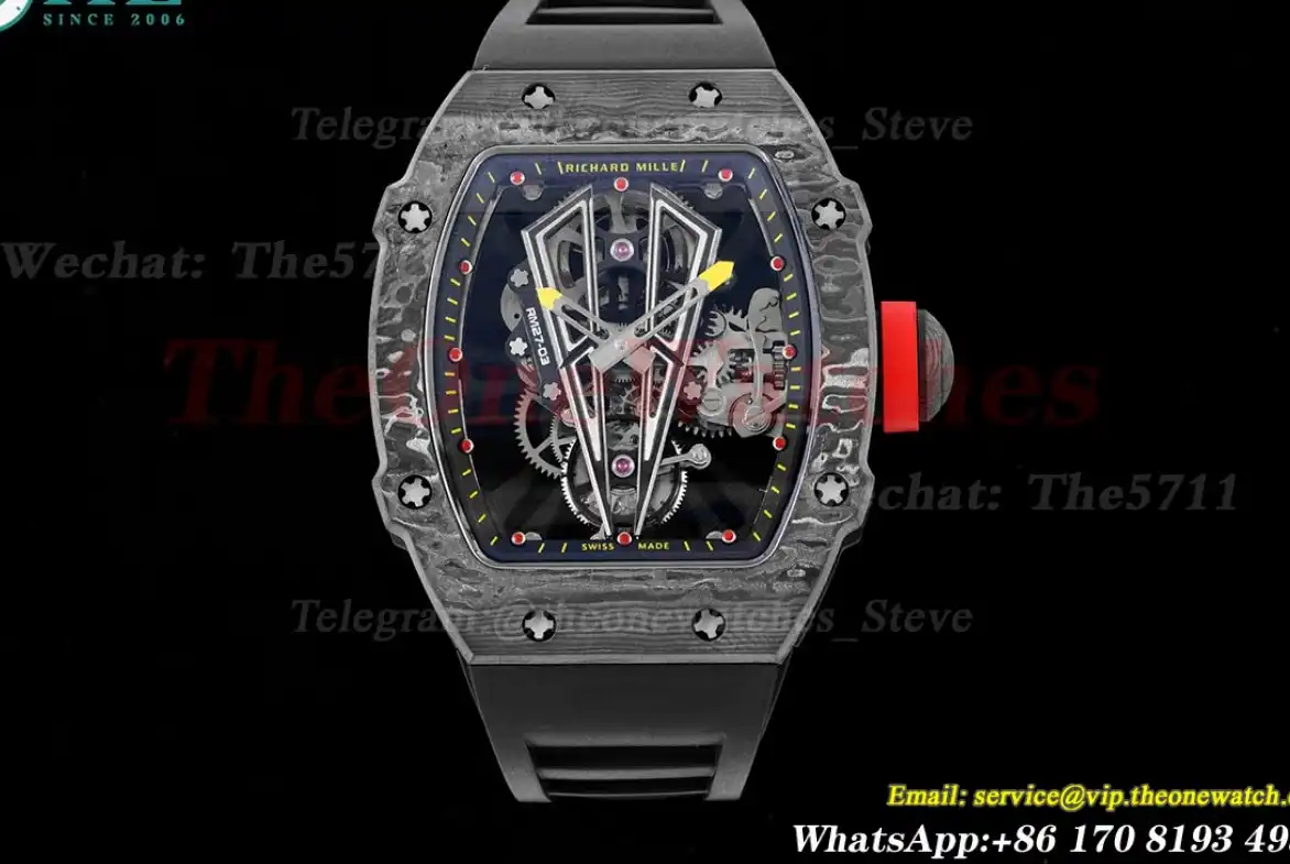 RM027-03 Rafael Nadal Carbon Case On Black Rubber Strap Real Tourbillon RMF