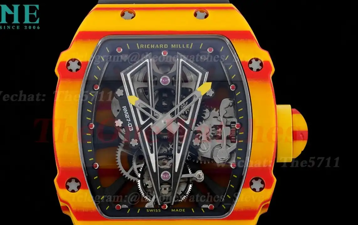 RM027-03 Rafael Nadal Carbon Case On Black Rubber Strap Real Tourbillon RMF