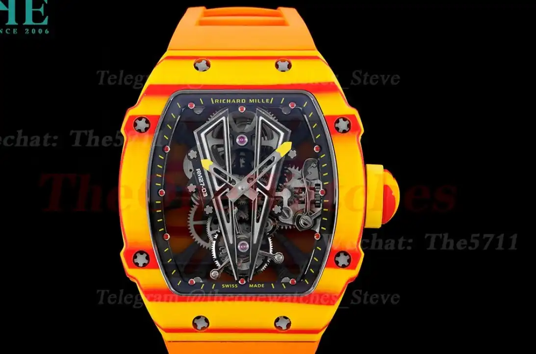 RM027-03 Rafael Nadal Carbon Case On Orange Rubber Strap Real Tourbillon RMF