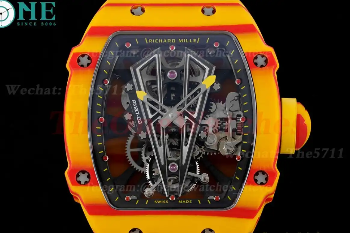 RM027-03 Rafael Nadal Carbon Case On Orange Rubber Strap Real Tourbillon RMF