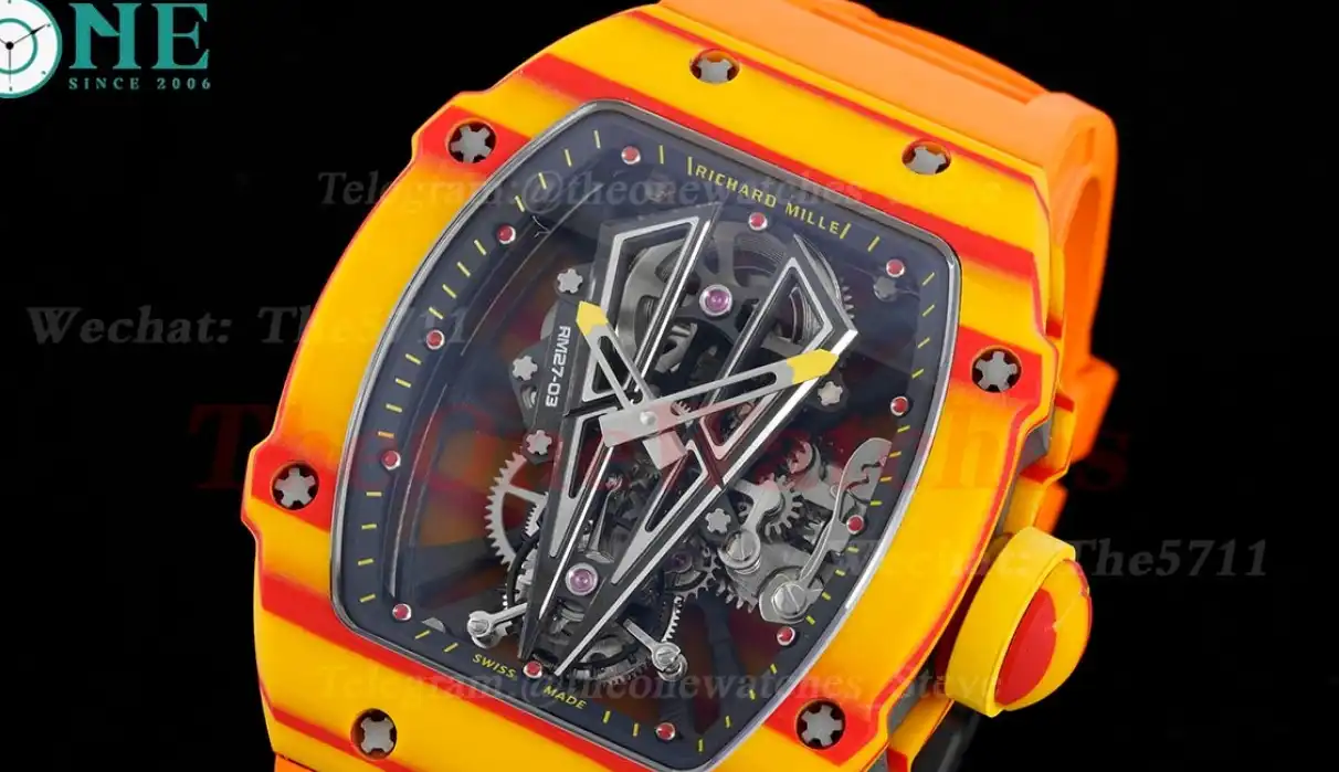 RM027-03 Rafael Nadal Carbon Case On Orange Rubber Strap Real Tourbillon RMF