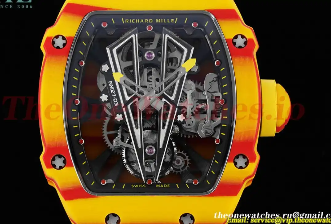 Richard Mille - RM027-03 Rafael Nadal Carbon Case On Yellow Rubber Strap Real Tourbillon RMF