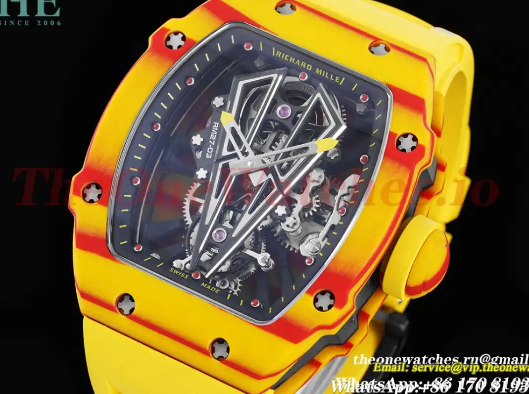 Richard Mille - RM027-03 Rafael Nadal Carbon Case On Yellow Rubber Strap Real Tourbillon RMF