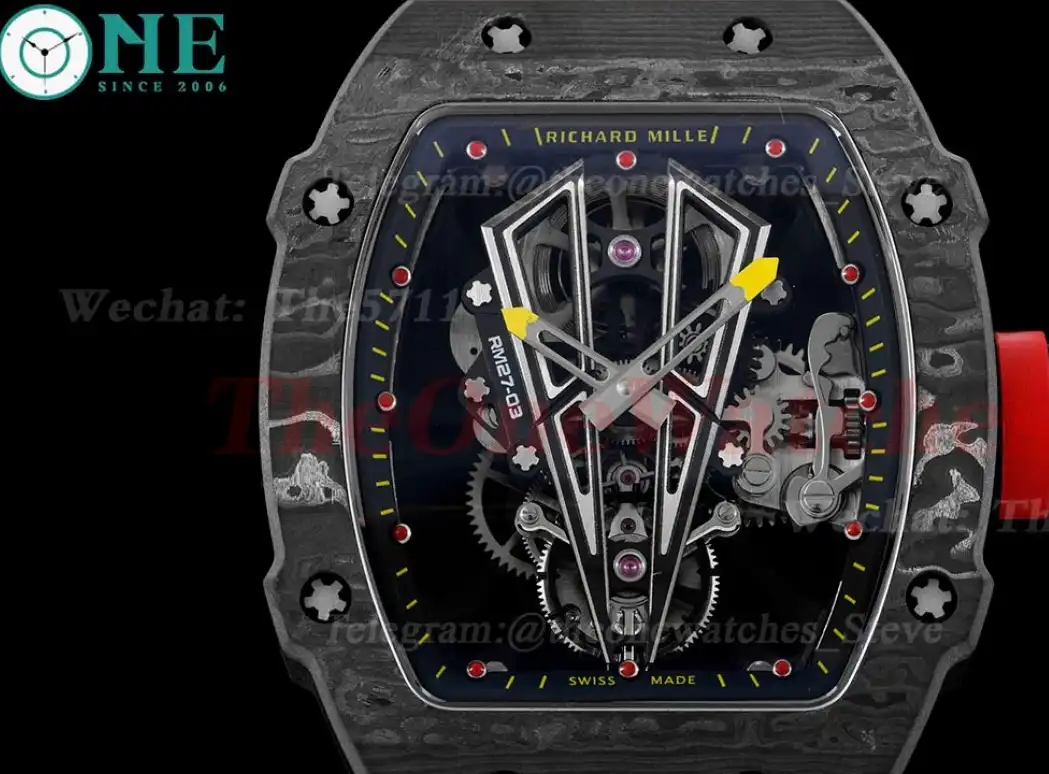 RM027-03 Rafael Nadal Carbon Case On Red Rubber Strap Real Tourbillon RMF