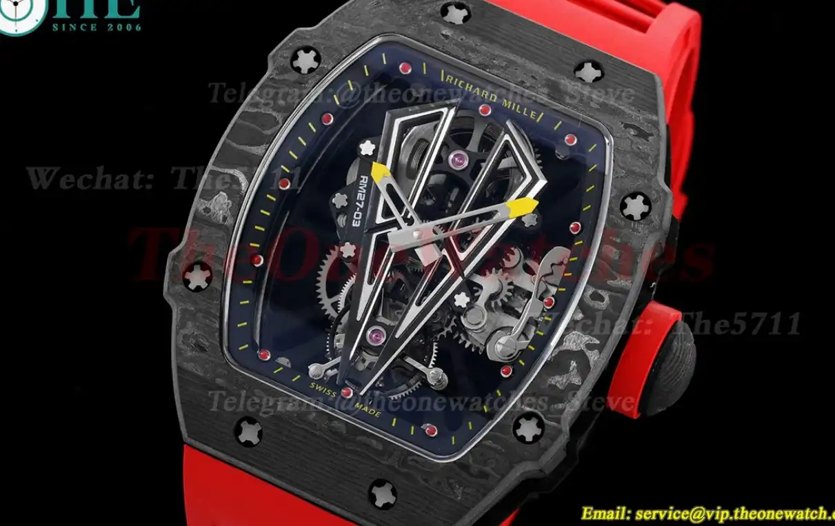 RM027-03 Rafael Nadal Carbon Case On Red Rubber Strap Real Tourbillon RMF