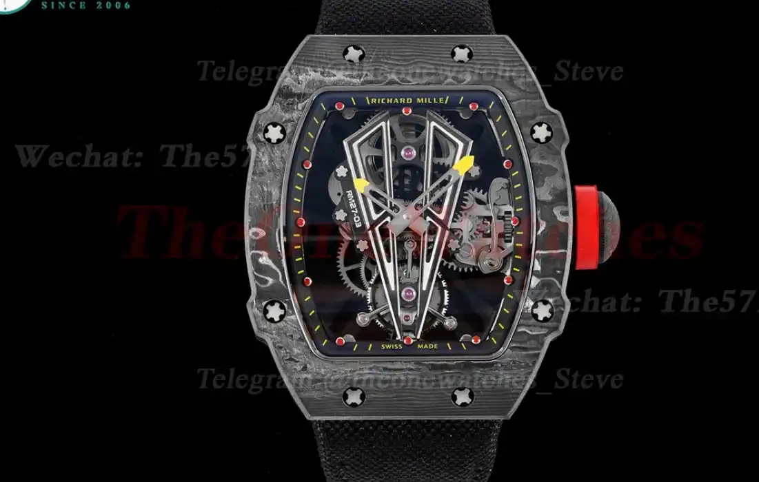 RM027-03 Rafael Nadal Carbon Case On Black Nylon Strap Real Tourbillon RMF