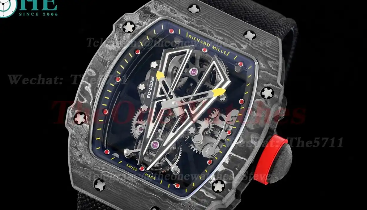 RM027-03 Rafael Nadal Carbon Case On Black Nylon Strap Real Tourbillon RMF