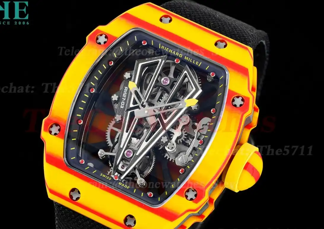 RM027-03 Rafael Nadal Carbon Case On Black Nylon Strap Real Tourbillon RMF