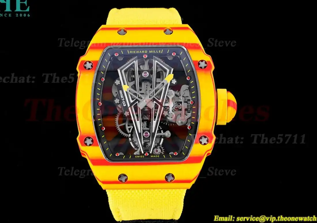 RM027-03 Rafael Nadal Carbon Case On Yellow Nylon Strap Real Tourbillon RMF