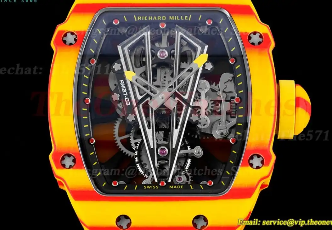 RM027-03 Rafael Nadal Carbon Case On Yellow Nylon Strap Real Tourbillon RMF