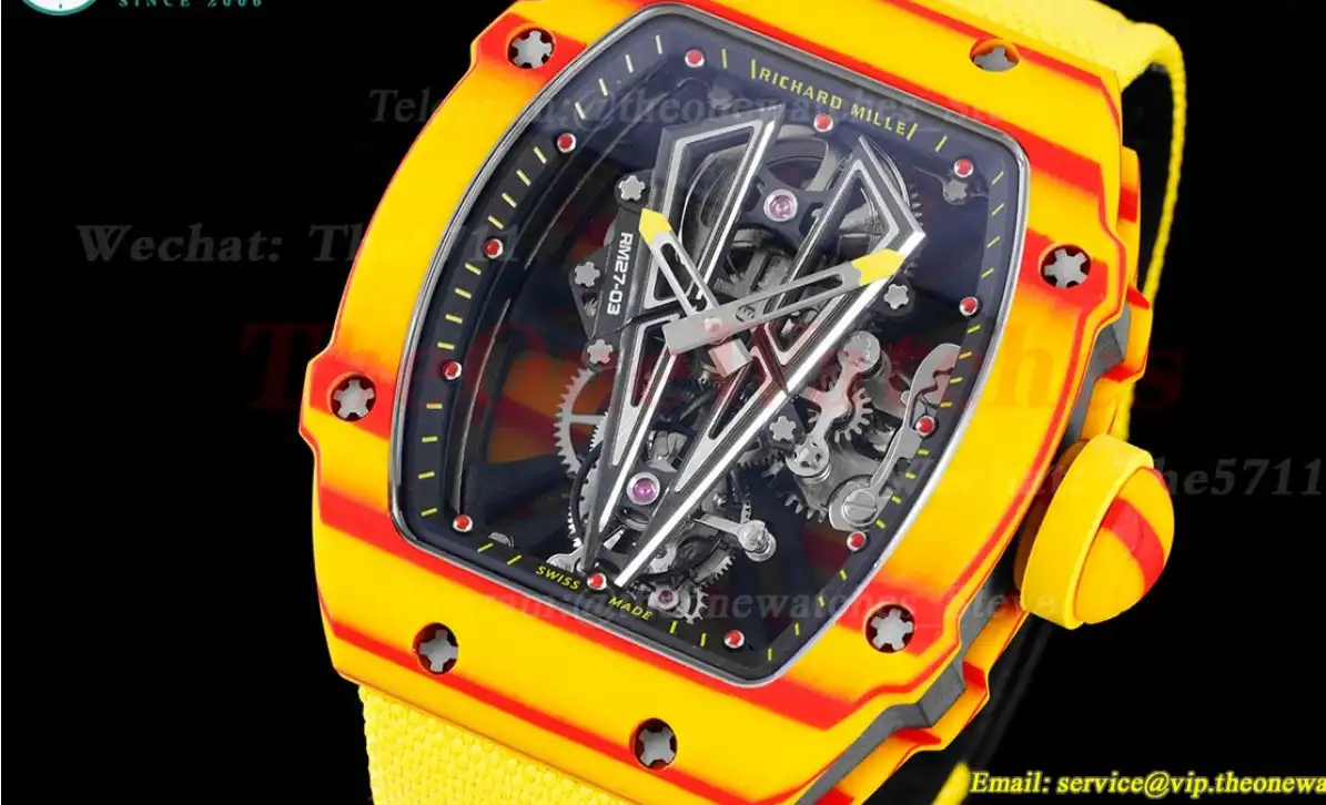 RM027-03 Rafael Nadal Carbon Case On Yellow Nylon Strap Real Tourbillon RMF