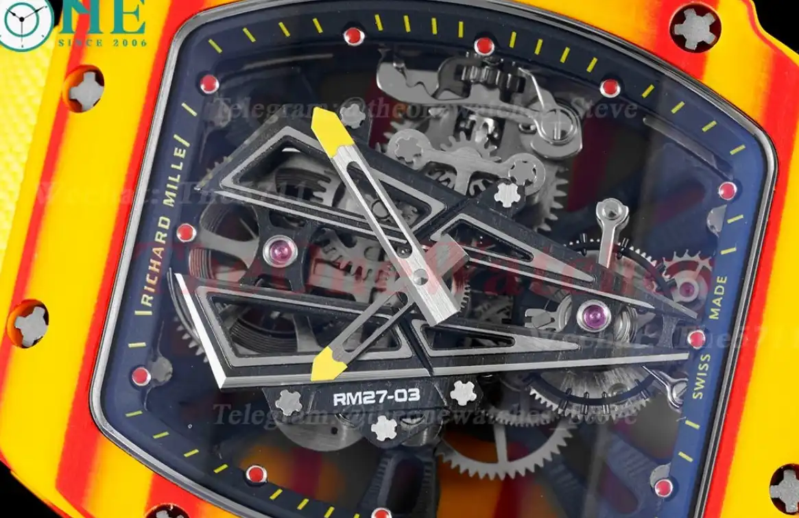 RM027-03 Rafael Nadal Carbon Case On Yellow Nylon Strap Real Tourbillon RMF