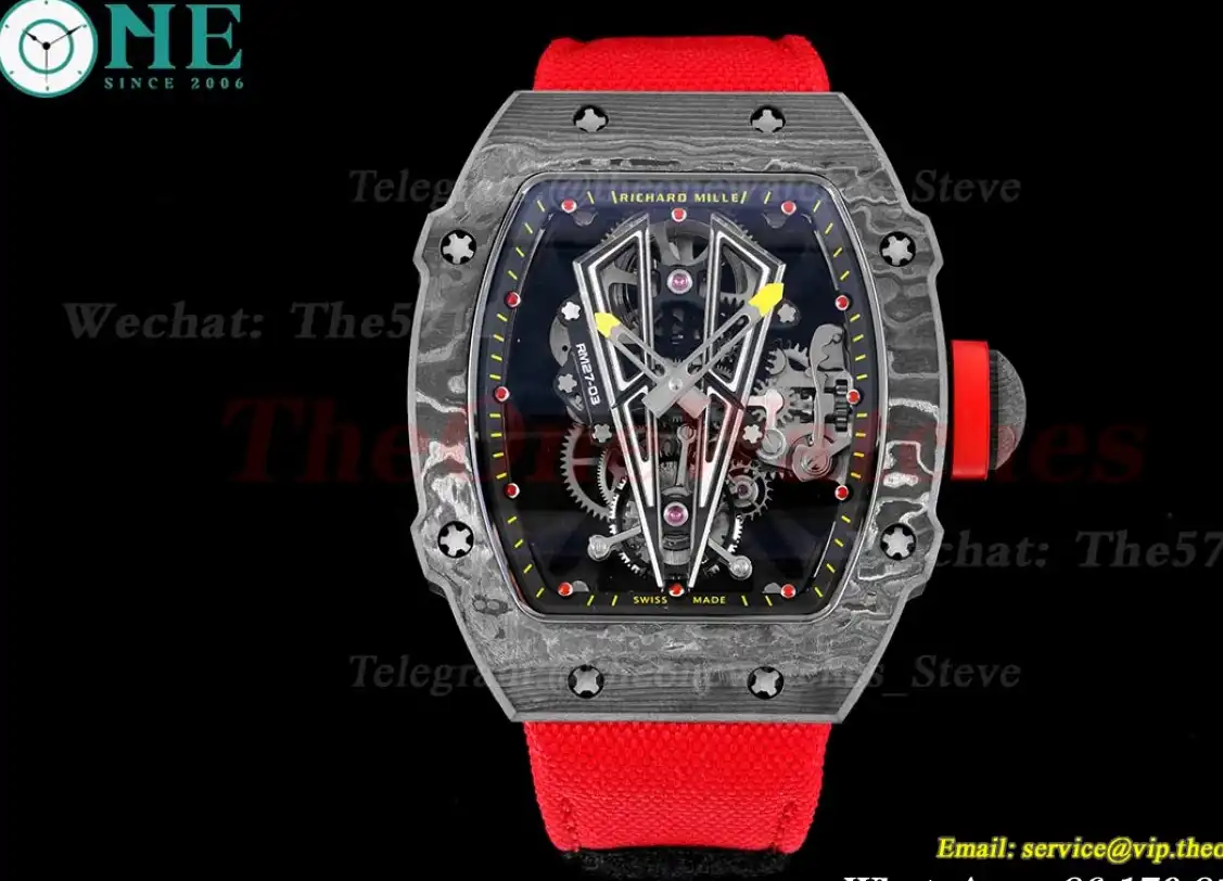 RM027-03 Rafael Nadal Carbon Case On Red Nylon Strap Real Tourbillon RMF