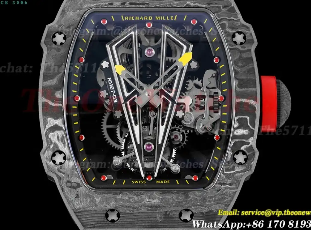 RM027-03 Rafael Nadal Carbon Case On Red Nylon Strap Real Tourbillon RMF