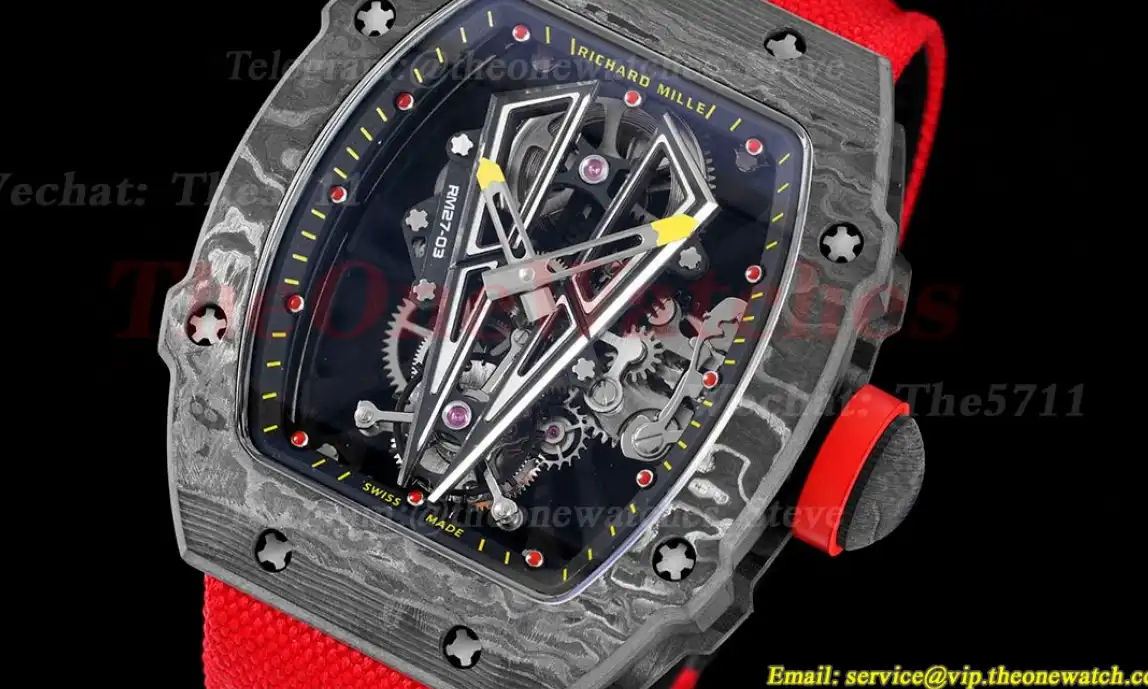 RM027-03 Rafael Nadal Carbon Case On Red Nylon Strap Real Tourbillon RMF