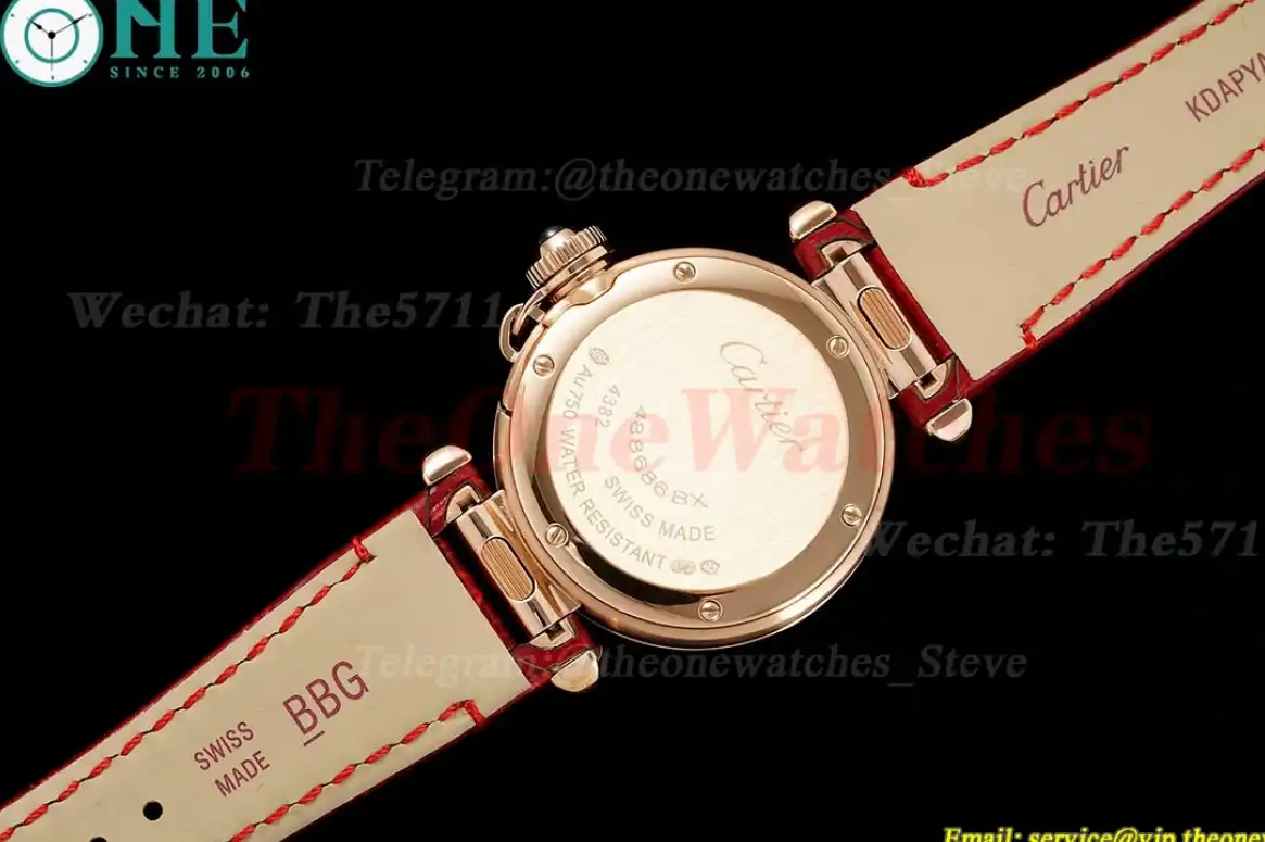 Pasha De Cartier Ladies 30mm Dia Red RG LE White Dial AF Quartz