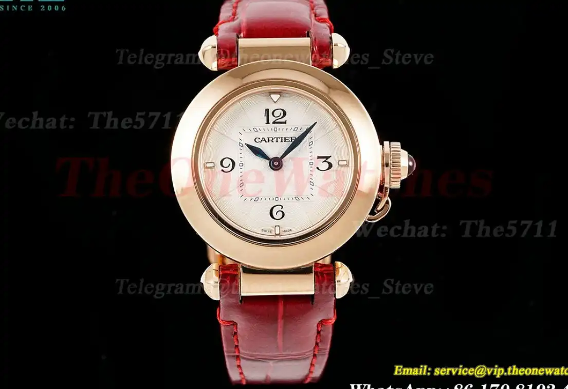 Pasha De Cartier Ladies 30mm Red RG LE White Dial AF Quartz