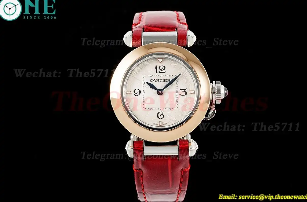 Pasha De Cartier Ladies 30mm Red RG SS LE White Dial AF Quartz