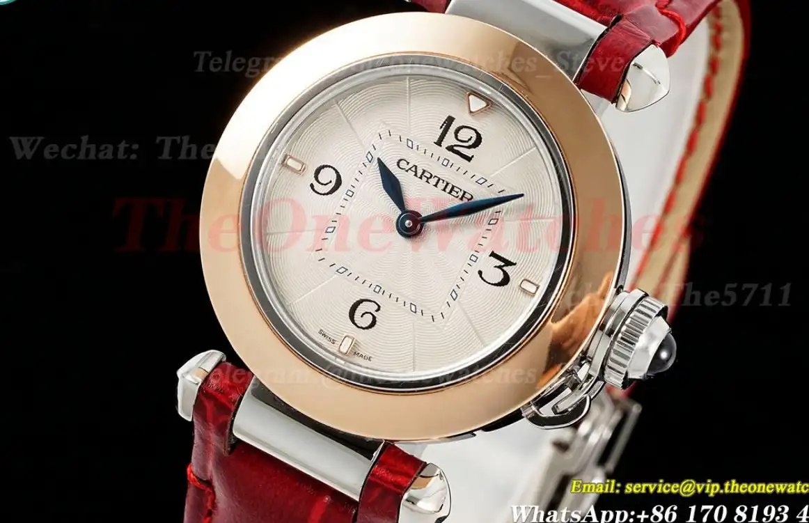 Pasha De Cartier Ladies 30mm Red RG SS LE White Dial AF Quartz