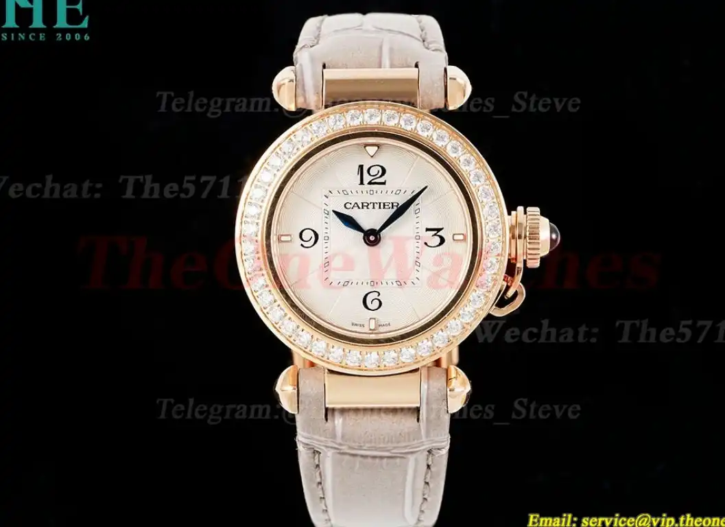 Pasha De Cartier Ladies 30mm Dia Grey RG LE White Dial AF Quartz