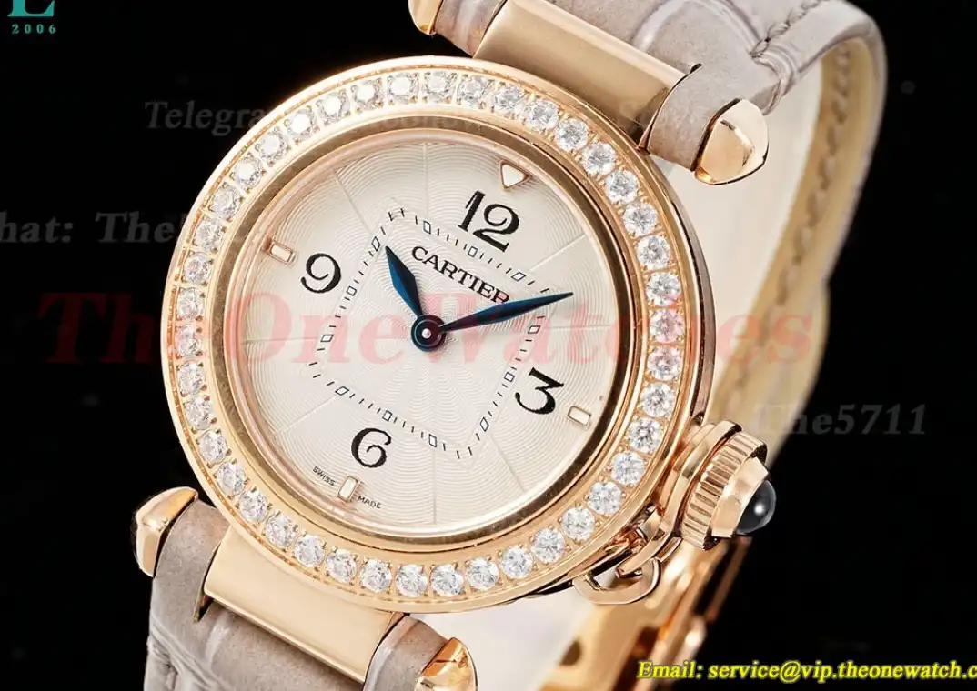 Pasha De Cartier Ladies 30mm Dia Grey RG LE White Dial AF Quartz