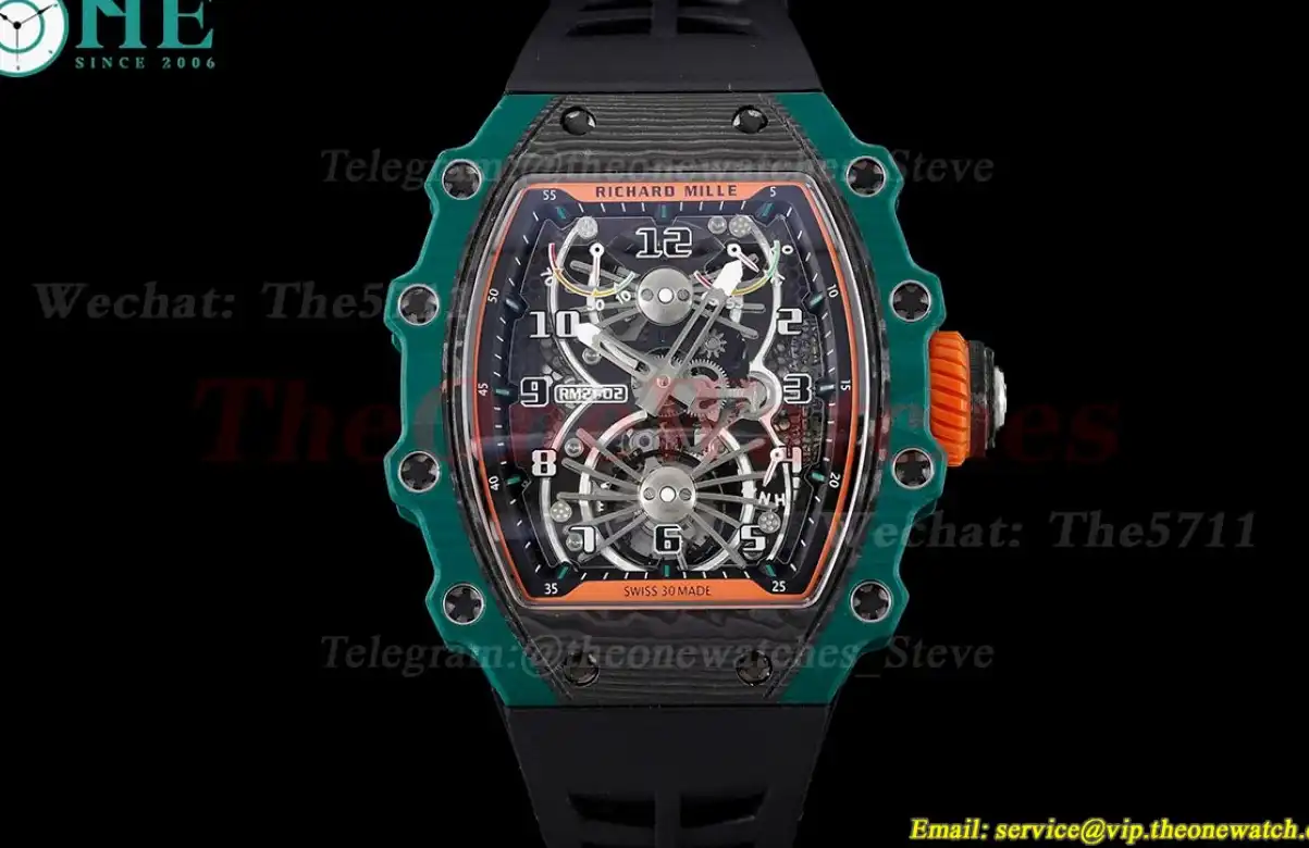 RM21-02 Green Carbon Case On Black Rubber Strap RMF Tourbillon