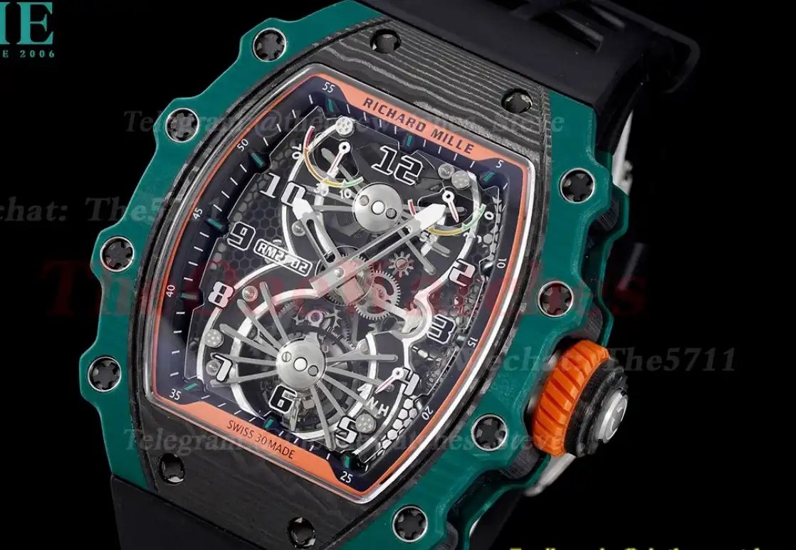 RM21-02 Green Carbon Case On Black Rubber Strap RMF Tourbillon