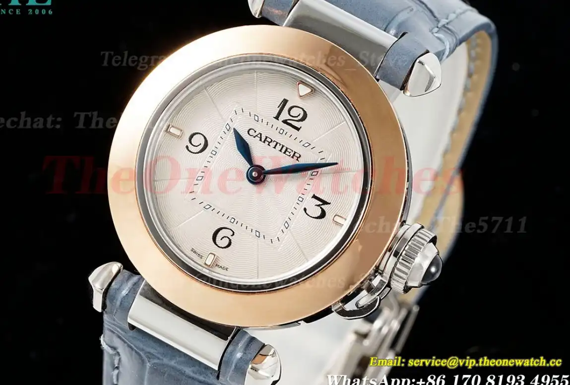 Pasha De Cartier Ladies 30mm Blue RG SS LE White Dial AF Quartz