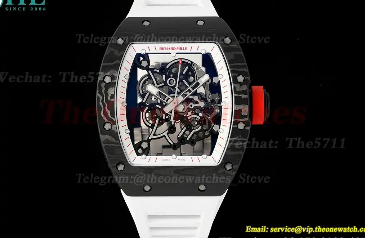 RM055 NTPT RU Wht Red Rehaut on White Rubber Strap ZF RMUL2 Super Clone