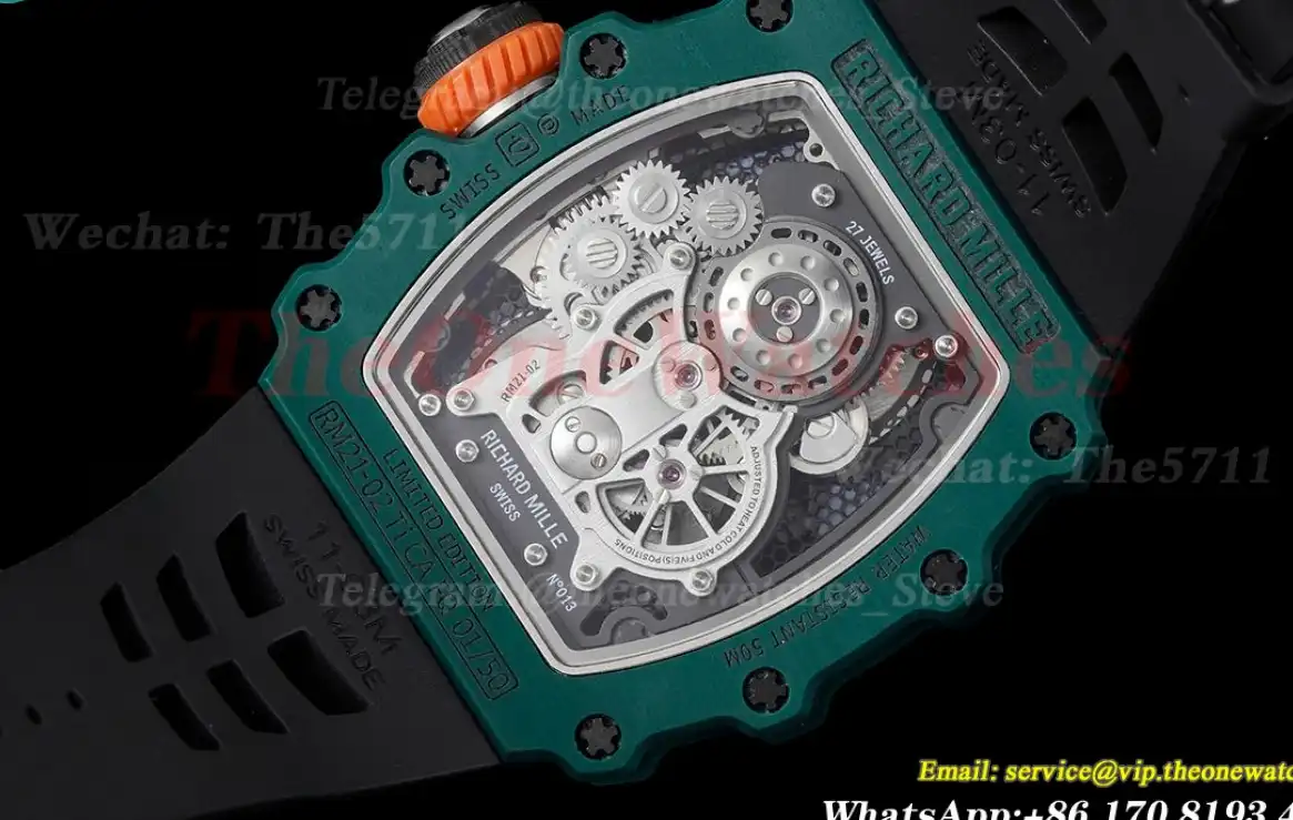 RM21-02 Green Carbon Case On Black Rubber Strap RMF Tourbillon